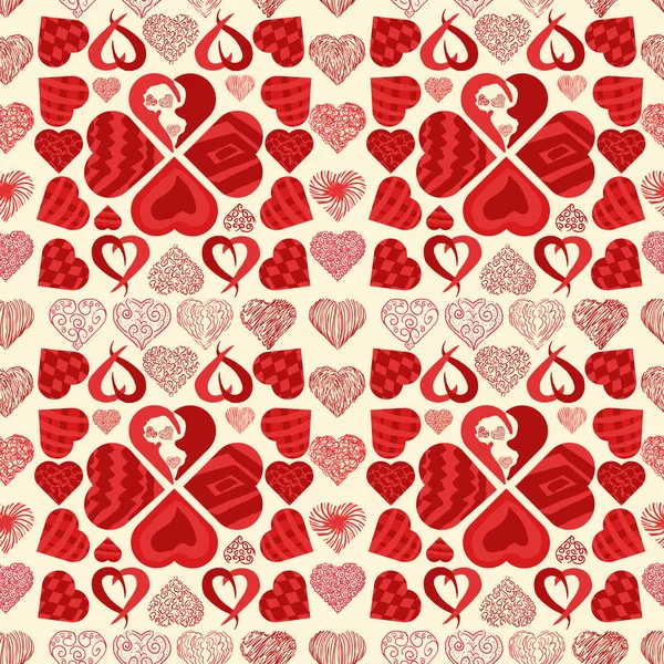 Vector Seamless Pattern Texture Style Doodle Form Variety Hearts Print — Stock Vector