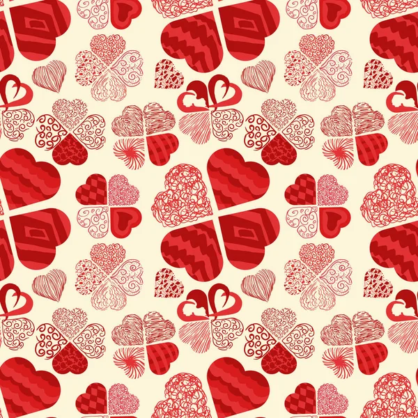 Vector Seamless Pattern Texture Style Doodle Form Variety Hearts Print — Stock Vector