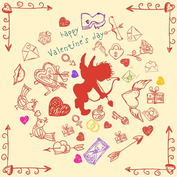 Vector Contour Illustrations Style Children Doodle Valentine Day Love Weddings — Stock Vector