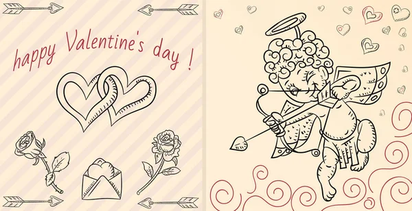 Vector Layout Design Cards Style Childrens Doodle Theme Valentines Day — Stock Vector