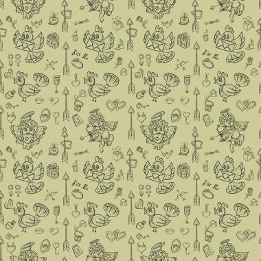 vektör anahat Dikişsiz desen çizim tarzı çocuk scribbles Sevgililer gününde, tasarım ve arka plan tema Tarih değiştirilebilir