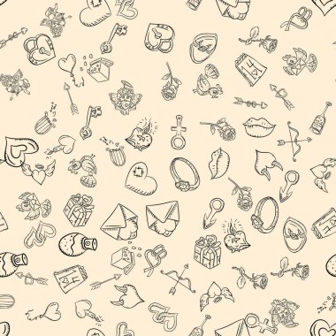vektör anahat Dikişsiz desen çizim tarzı çocuk scribbles Sevgililer gününde, tasarım ve arka plan tema Tarih değiştirilebilir