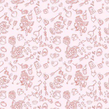 vektör anahat Dikişsiz desen çizim tarzı çocuk scribbles Sevgililer gününde, tasarım ve arka plan tema Tarih değiştirilebilir