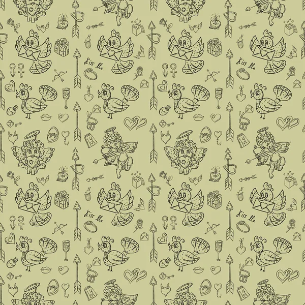 vektör anahat Dikişsiz desen çizim tarzı çocuk scribbles Sevgililer gününde, tasarım ve arka plan tema Tarih değiştirilebilir