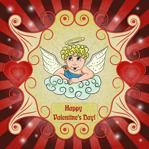 Vector Color Illustration Valentines Day Theme Cupid Wings Cloud Ready — Stockový vektor