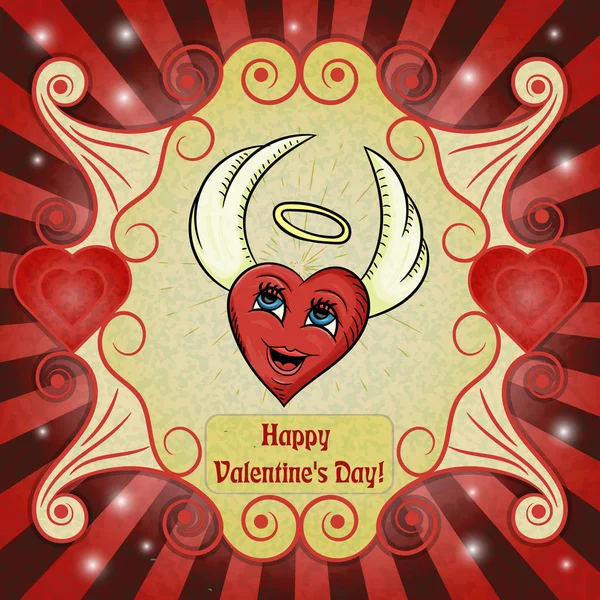 Векторная Цветная Иллюстрация Тему Дня Святого Валентина Сердце Ангельскими Крыльями — стоковый вектор