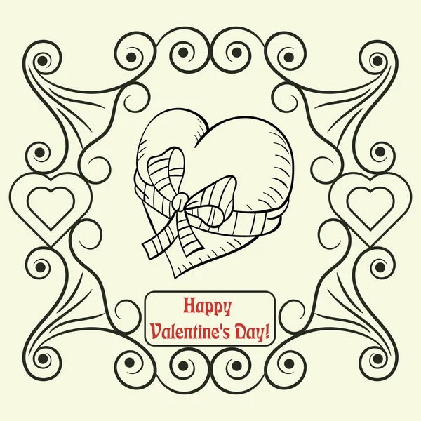 Векторна Контурна Ілюстрація Розмальовка День Святого Валентина Тема Серце Пов — стоковий вектор