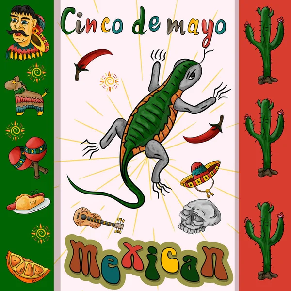 Ilustración Vectorial Del Diseño Pegatina Bandera Tema Mexicano Celebración Del — Vector de stock