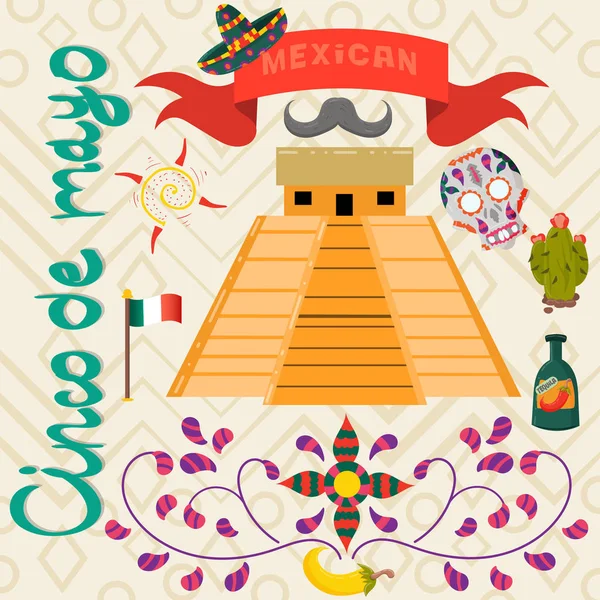 Illustration Vectorielle Sur Thème Mexicain Cinco Mayo Célébration Dans Style — Image vectorielle