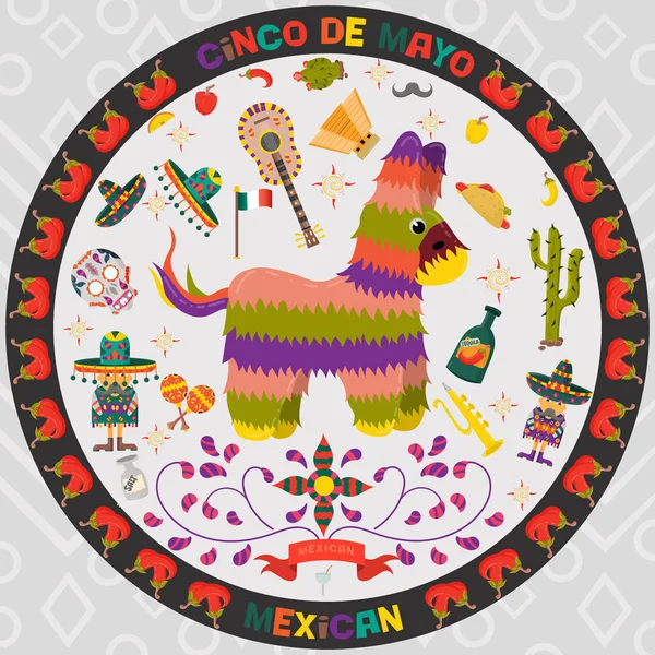 Pegatinas Diseño Vectorial Ornamento Circular Sobre Tema Del Cinco Mayo — Vector de stock