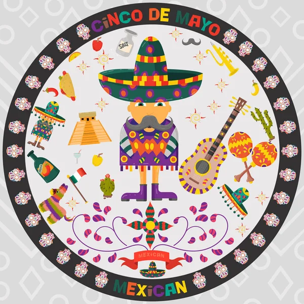 Pegatinas Diseño Vectorial Ornamento Circular Sobre Tema Del Cinco Mayo — Vector de stock