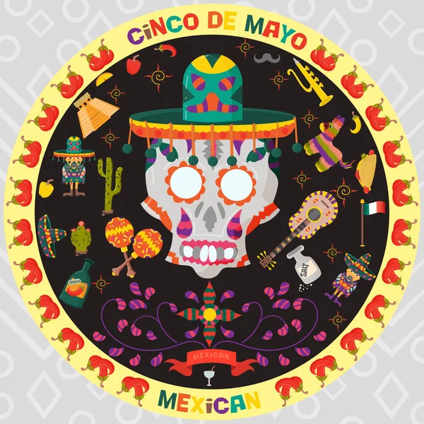 Pegatinas Diseño Vectorial Ornamento Circular Sobre Tema Del Cinco Mayo — Vector de stock