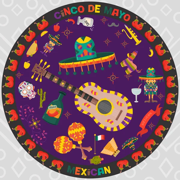 Pegatinas Diseño Vectorial Ornamento Circular Sobre Tema Del Cinco Mayo — Vector de stock