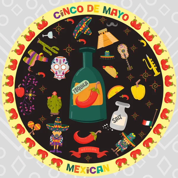 Vector Design Stickers Circular Ornament Theme Cinco Mayo Celebration Day — Stock Vector