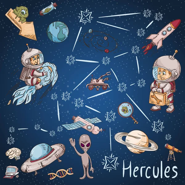 Ruimte constellatie met de name_17_and kleurenillustraties op — Stockvector