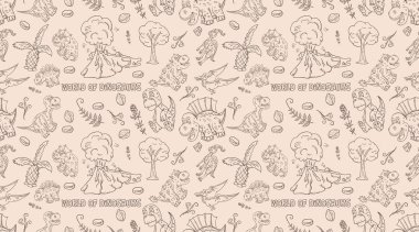 küçük dinozorlar deseninin kontur sorunsuz illüstrasyon 