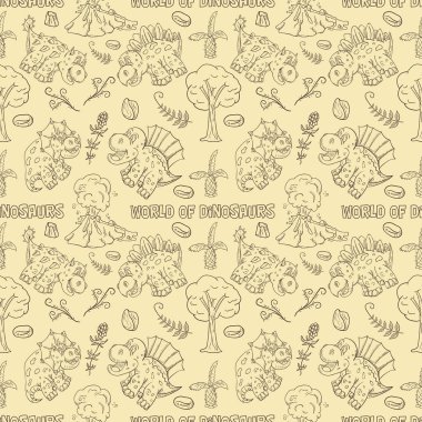 Kontur sorunsuz illustration_8_of küçük dinozor paterni
