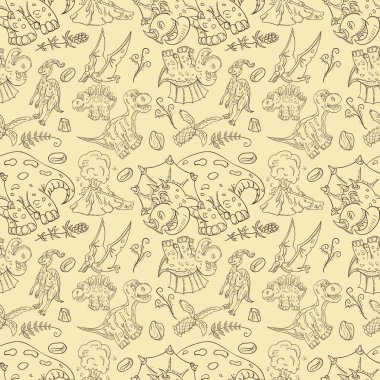 Kontur sorunsuz illustration_16_of küçük dinosau desen