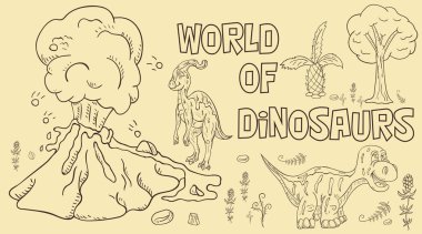 Kontur illustration_5_coloring küçük dinozorlar ve ağaçlar, pl