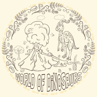 dağılım çizim boyama küçük dinozorlar ve ağaçlar, planı