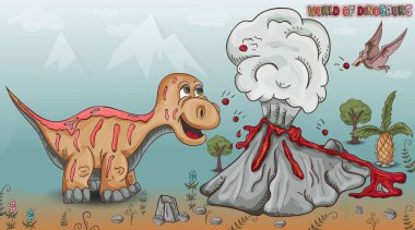 renk illustration_5_of küçük dinozorlar ve ağaçlar, bitkiler, taş