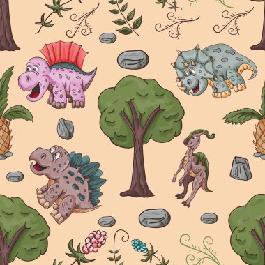 renk illustration_4_of küçük dinozorlar dikişsiz bir desen bir