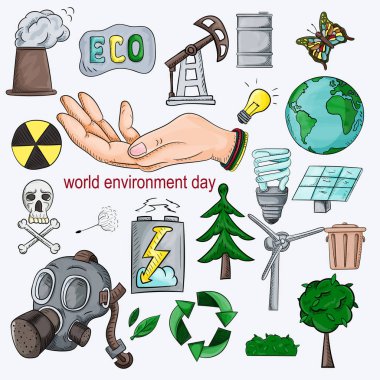 çeşitli nesnelerin tasarımı için renk çizimler kümesi 