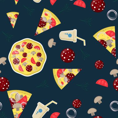 dikişsiz desen illüstrasyon, on_7_İtalyan pizza c teması