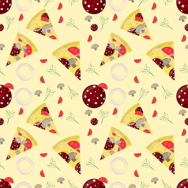 Ilustración de patrón sin costuras, en _ 2 _ el tema de la pizza italiana c — Vector de stock