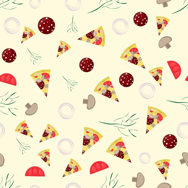 Sömlös mönster illustration, on_5_the temat italienska pizza c — Stock vektor