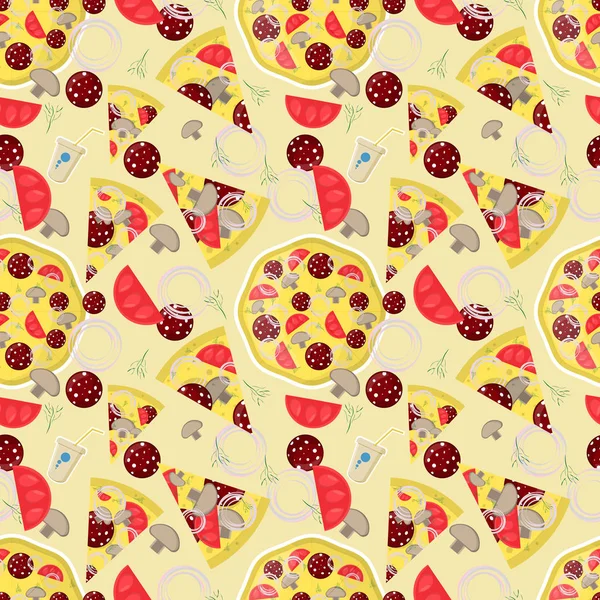 Ilustración de patrón sin costuras, en _ 1 _ el tema de la pizza italiana c — Archivo Imágenes Vectoriales