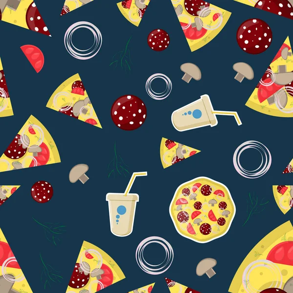 Naadloze patroon illustratie, on_9_the thema van Italiaanse pizza c — Stockvector