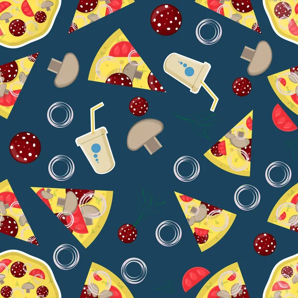 Ilustración de patrón sin costuras, en _ 8 _ el tema de la pizza italiana c — Archivo Imágenes Vectoriales