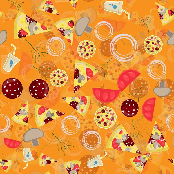 Ilustração padrão sem costura, on _ 12 _ o tema da pizza italiana —  Vetores de Stock