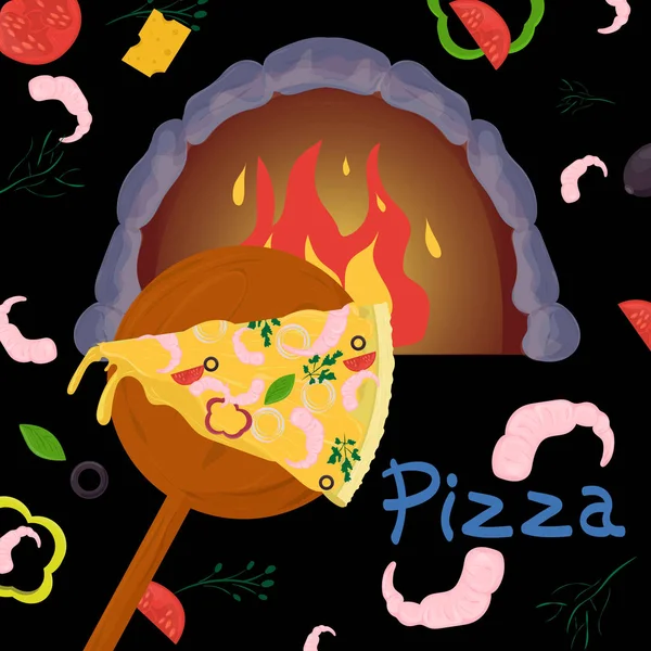 Cover background _ 9 _ illustration, sobre el tema de la pizza italiana c — Vector de stock