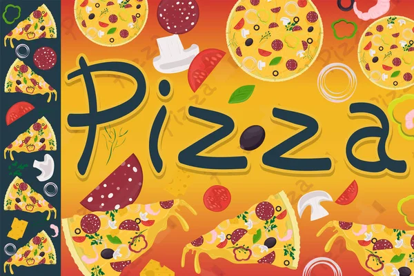 Cover background _ 16 _ illustration, sobre el tema de la pizza italiana — Vector de stock