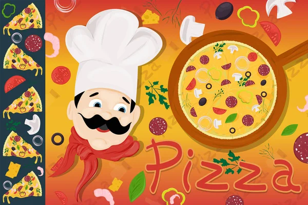 Cover background_21_illustration, over het thema van de Italiaanse pizza — Stockvector