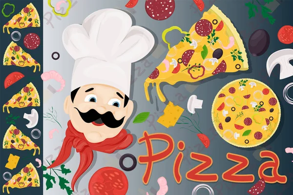 Cover background _ 22 _ illustration, sobre el tema de la pizza italiana — Vector de stock