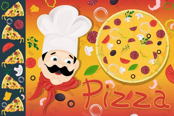 Cover background _ 19 _ illustration, sobre el tema de la pizza italiana — Archivo Imágenes Vectoriales