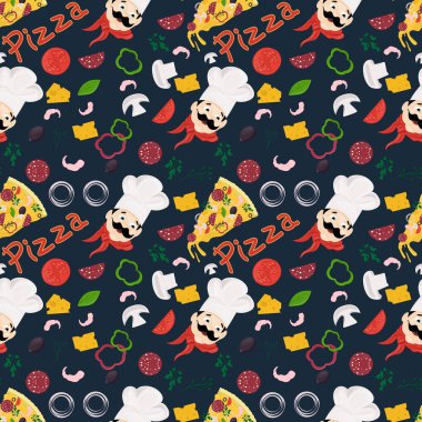 dikişsiz desen_1_illüstrasyon, İtalyan pizza c teması