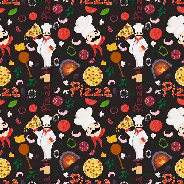Ilustração padrão sem costura, sobre o tema da pizza italiana cui —  Vetores de Stock