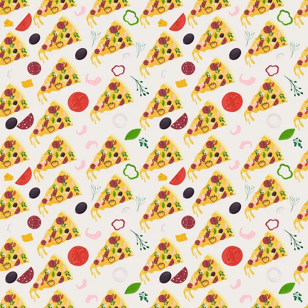 Dikişsiz desen_2_illüstrasyon, İtalyan pizza c teması — Stok Vektör
