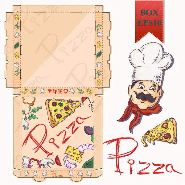 Ready made layout of _ 2 _ the packaging box for pizza food design i —  Vetores de Stock