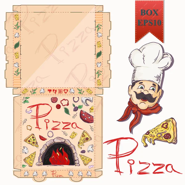 Diseño ya hecho de _ 12 _ la caja de embalaje para el diseño de alimentos de pizza — Vector de stock