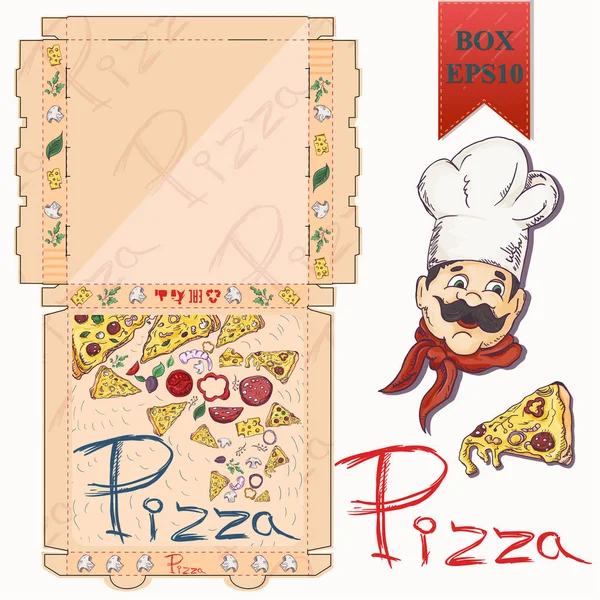 Diseño ya hecho de _ 17 _ la caja de embalaje para el diseño de alimentos de pizza — Vector de stock