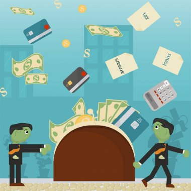 düz illüstrasyon on_3_business, krediler, vergiler ve borç. Zombi 