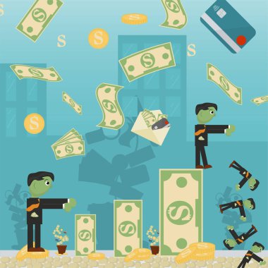 düz illüstrasyon on_2_business, krediler, vergiler ve borç. Zombi 