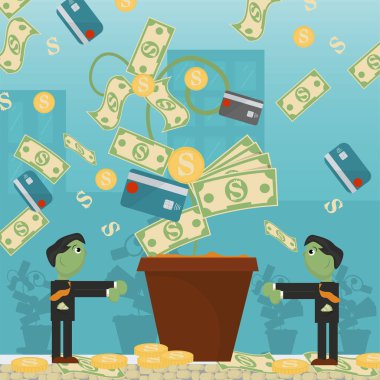 düz illüstrasyon on_1_business, krediler, vergiler ve borç. Zombi 