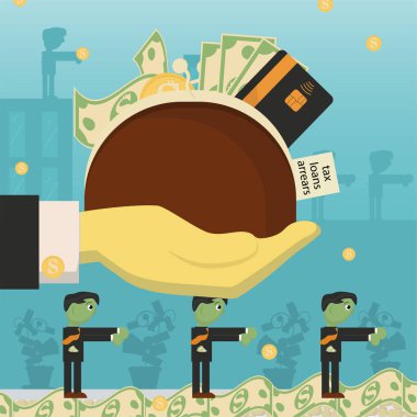 düz illüstrasyon on_8_business, krediler, vergiler ve borç. Zombi 
