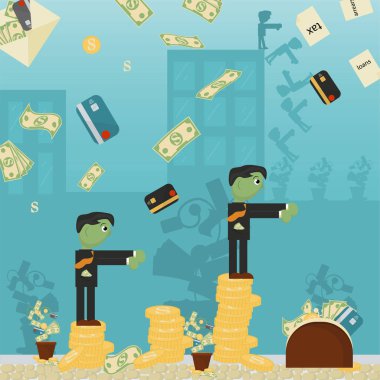 düz illüstrasyon on_7_business, krediler, vergiler ve borç. Zombi 